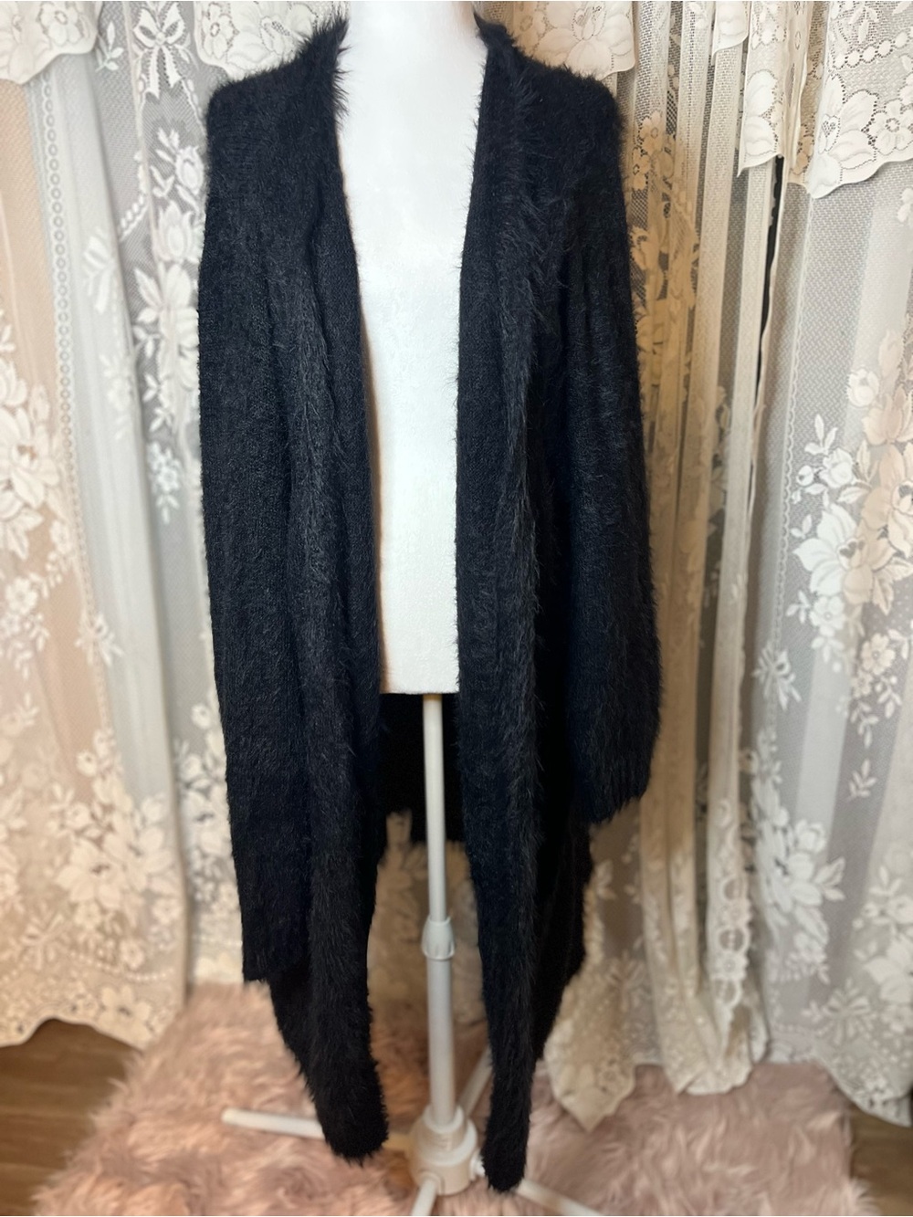 Plus Size Joe Fresh Black Fuzzy Open-Front Cardigan